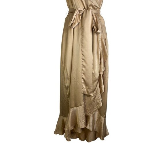 Show Me Your Mumu Womens Samantha Ruffle Wrap Dress Gold Luxe Satin Size Large - Picture 5 of 12